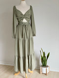 Sweetheart Tiered Maxi Dress-Olive