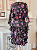 Vintage Ruffle Silk Floral Dress
