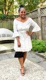 White Lace Bell Sleeve Dress